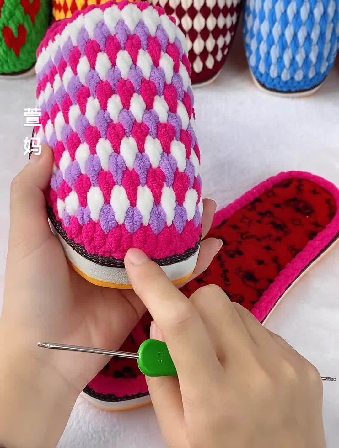 三色款全教程手艺人纯手工编织拖鞋冰条线拖鞋2-度小视