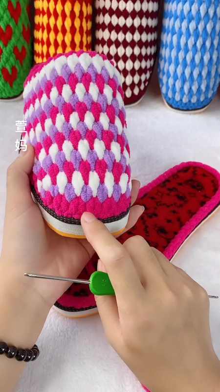三色款全教程手艺人纯手工编织拖鞋冰条线拖鞋2-度小视