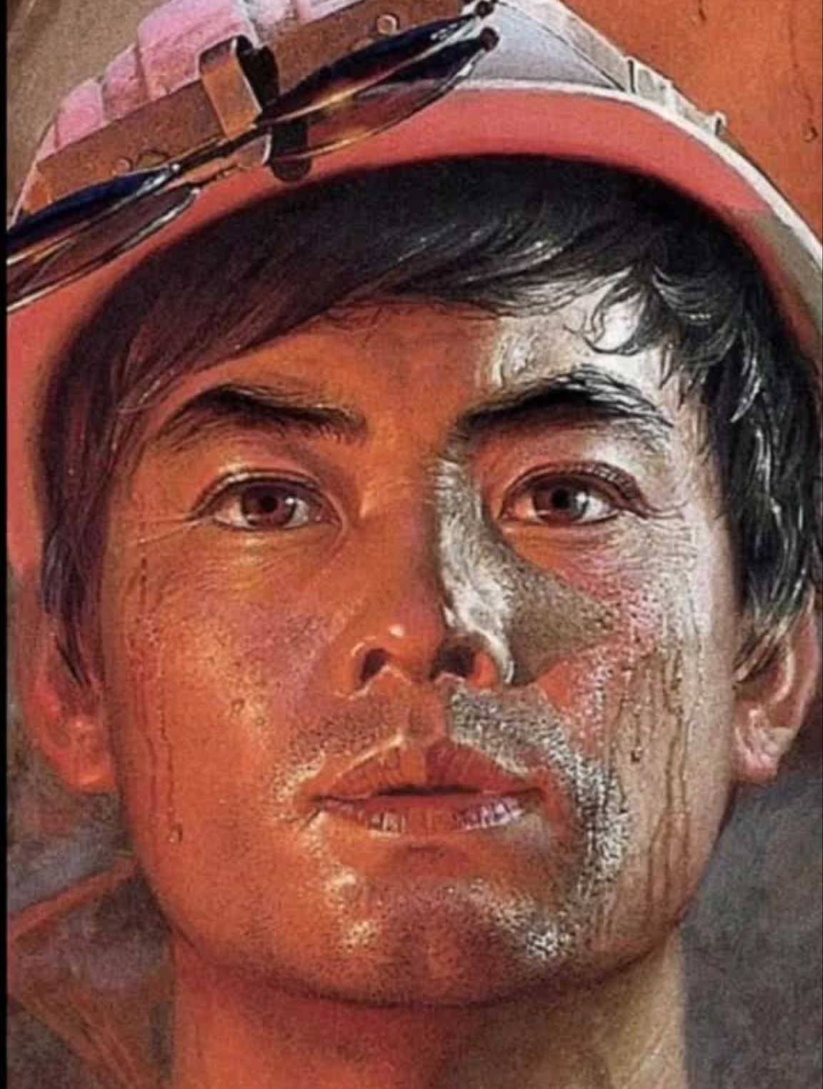 广廷渤油画《钢水汗水》,中国美术馆收藏.画画美术生油