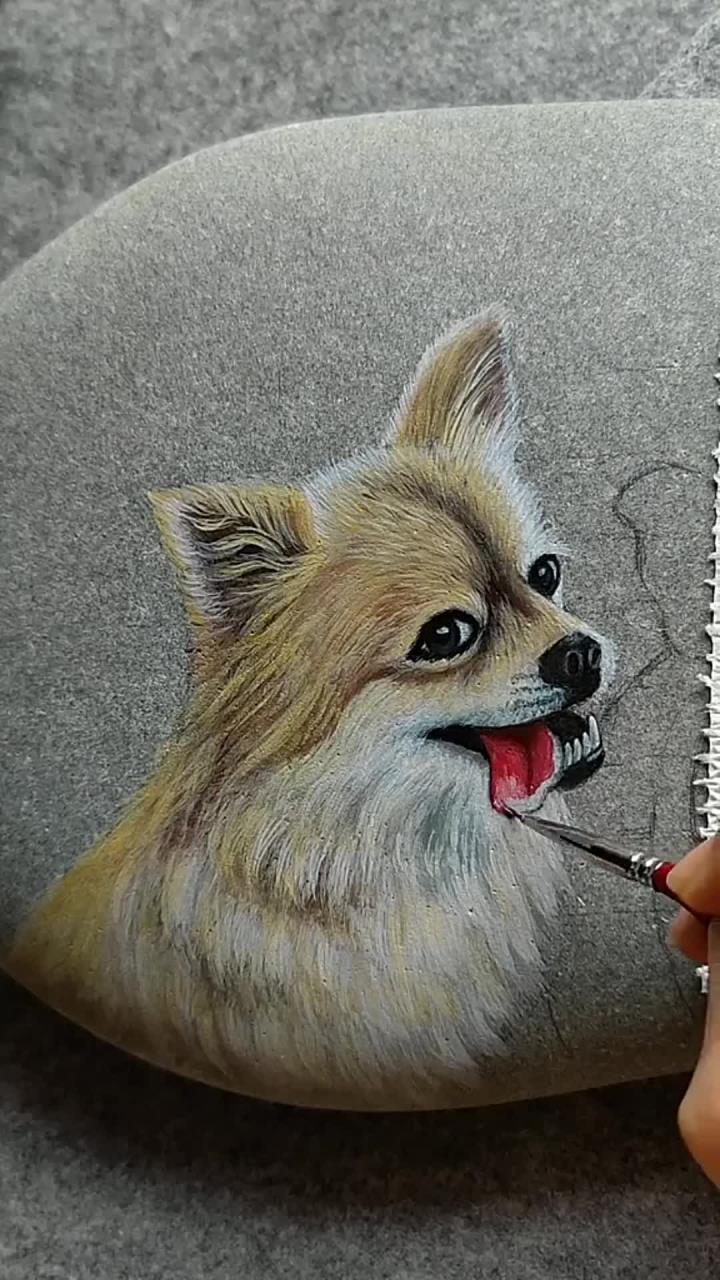 简单石头上画狗狗教程 手绘石头画 石头画