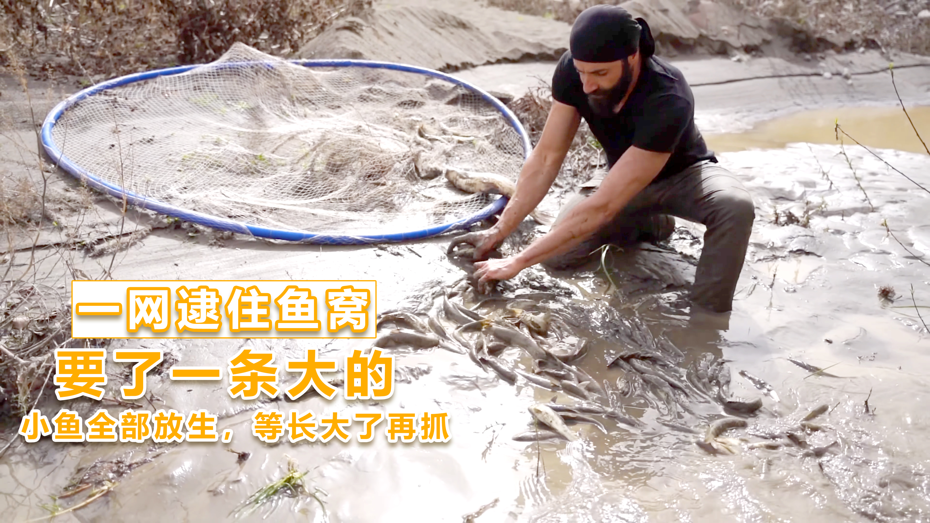 胡子一网逮住“鱼窝”最后要了一条大的,小鱼都放回河流