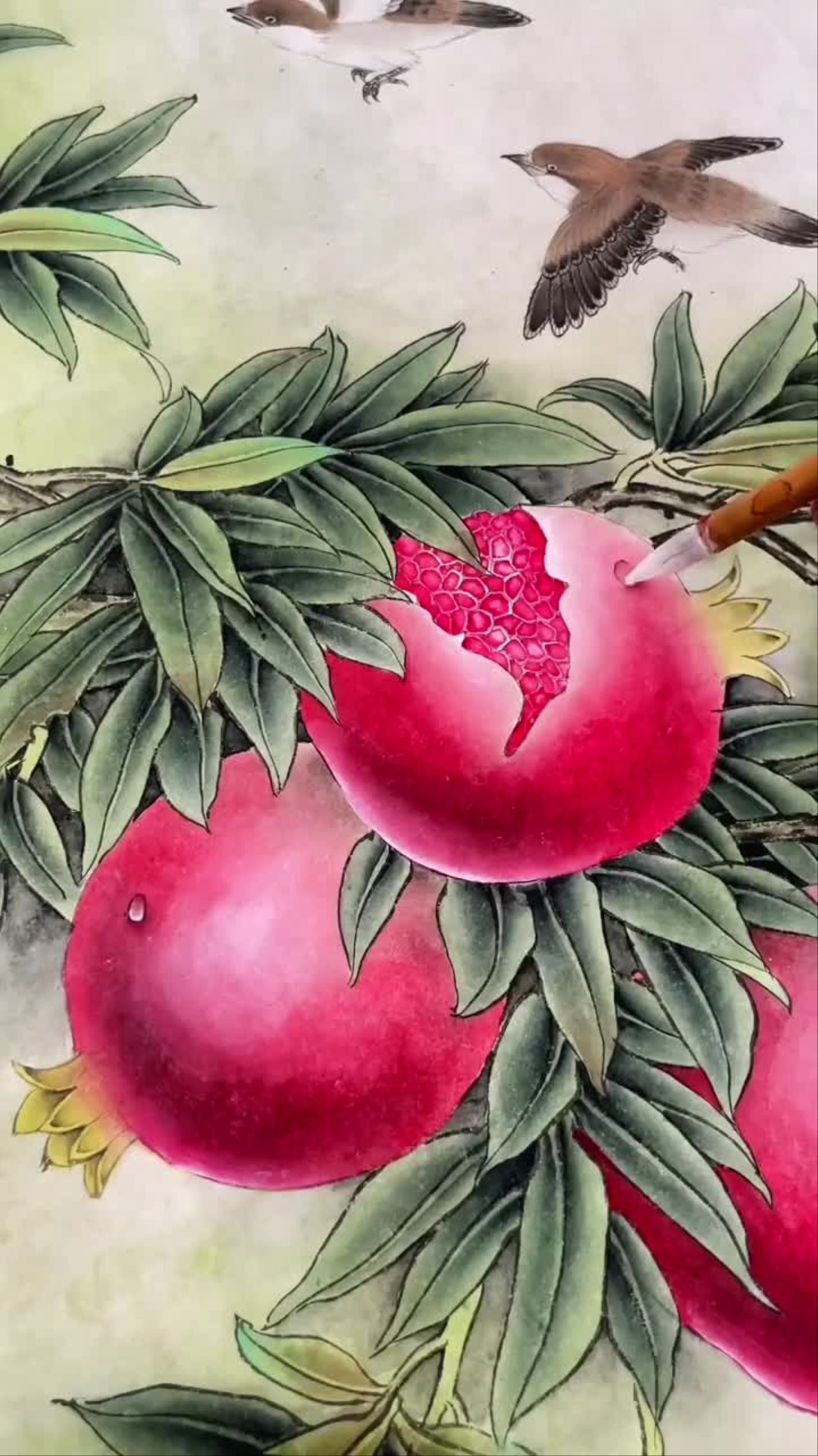 石榴画个水珠我的艺术工笔画