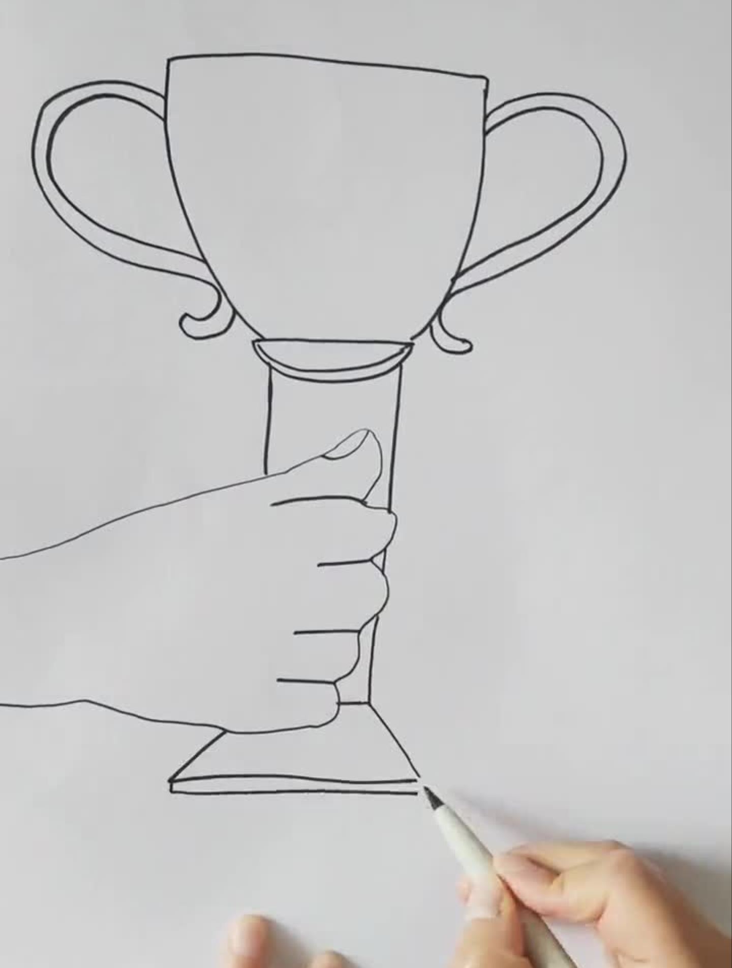 一个大奖杯父亲节简笔画手掌画儿童画兴趣爱好-度小视