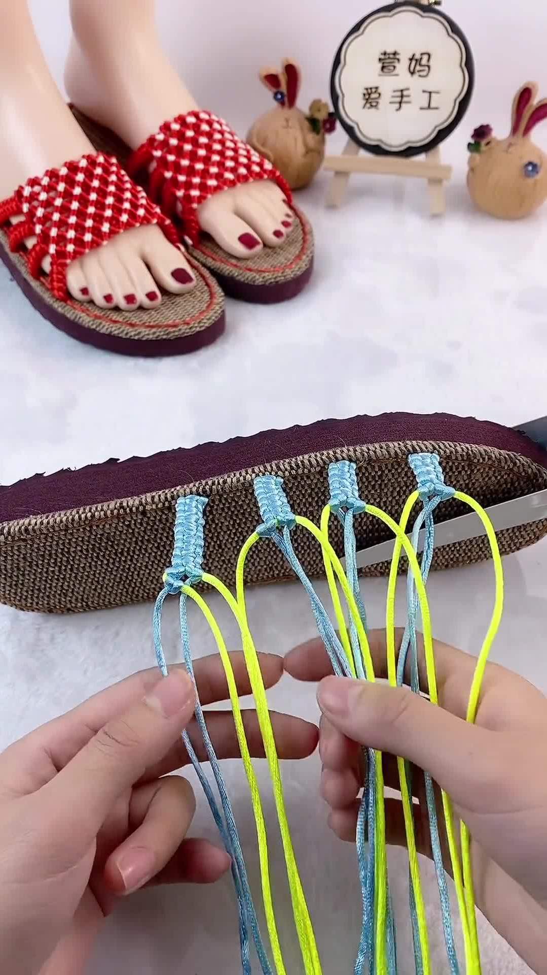 布条线拖鞋教程纯手工编织拖鞋中国结拖鞋编织教程