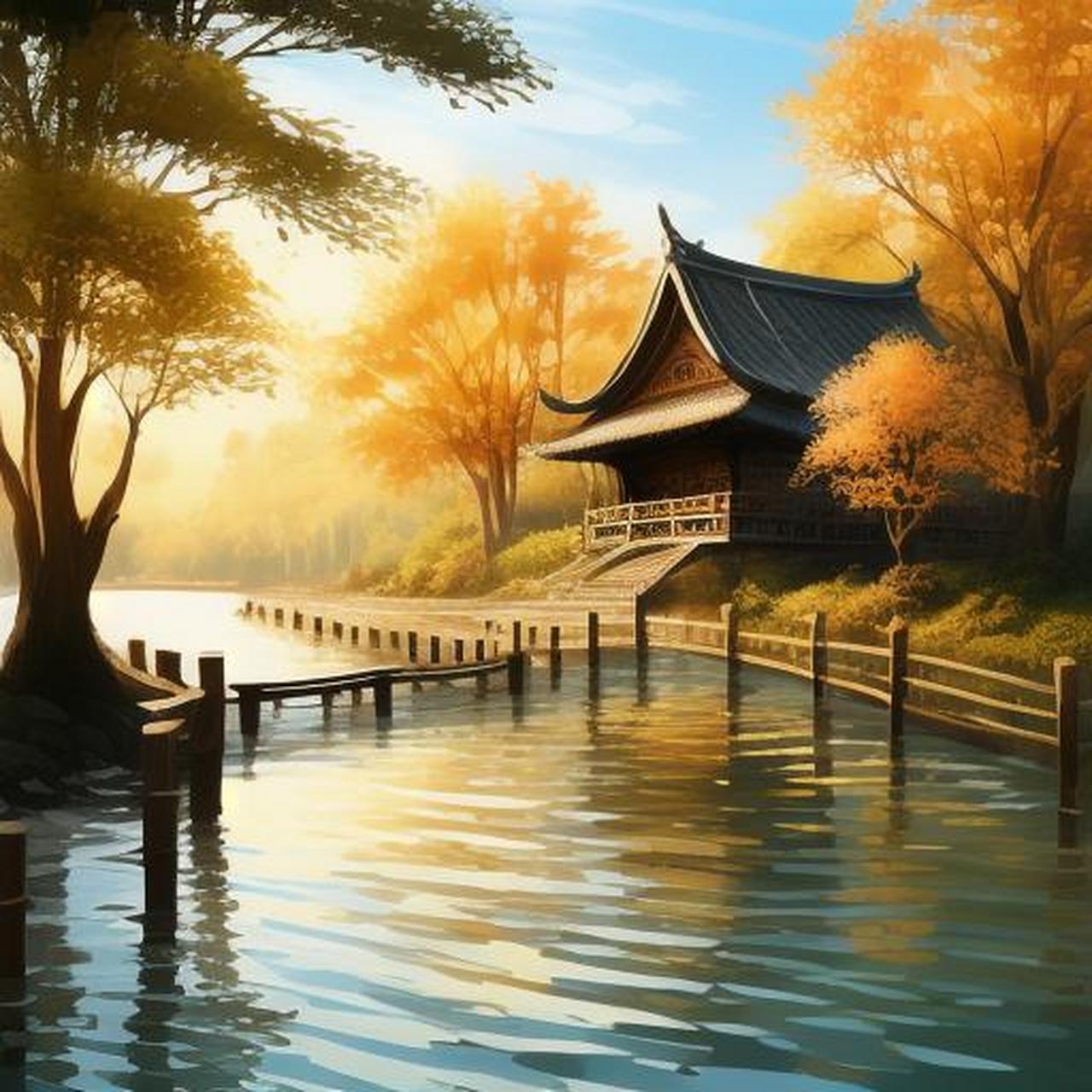相思河畔情难移, 爱意浓浓汇成海. 思念长流终不悔, 河长情深永相依.
