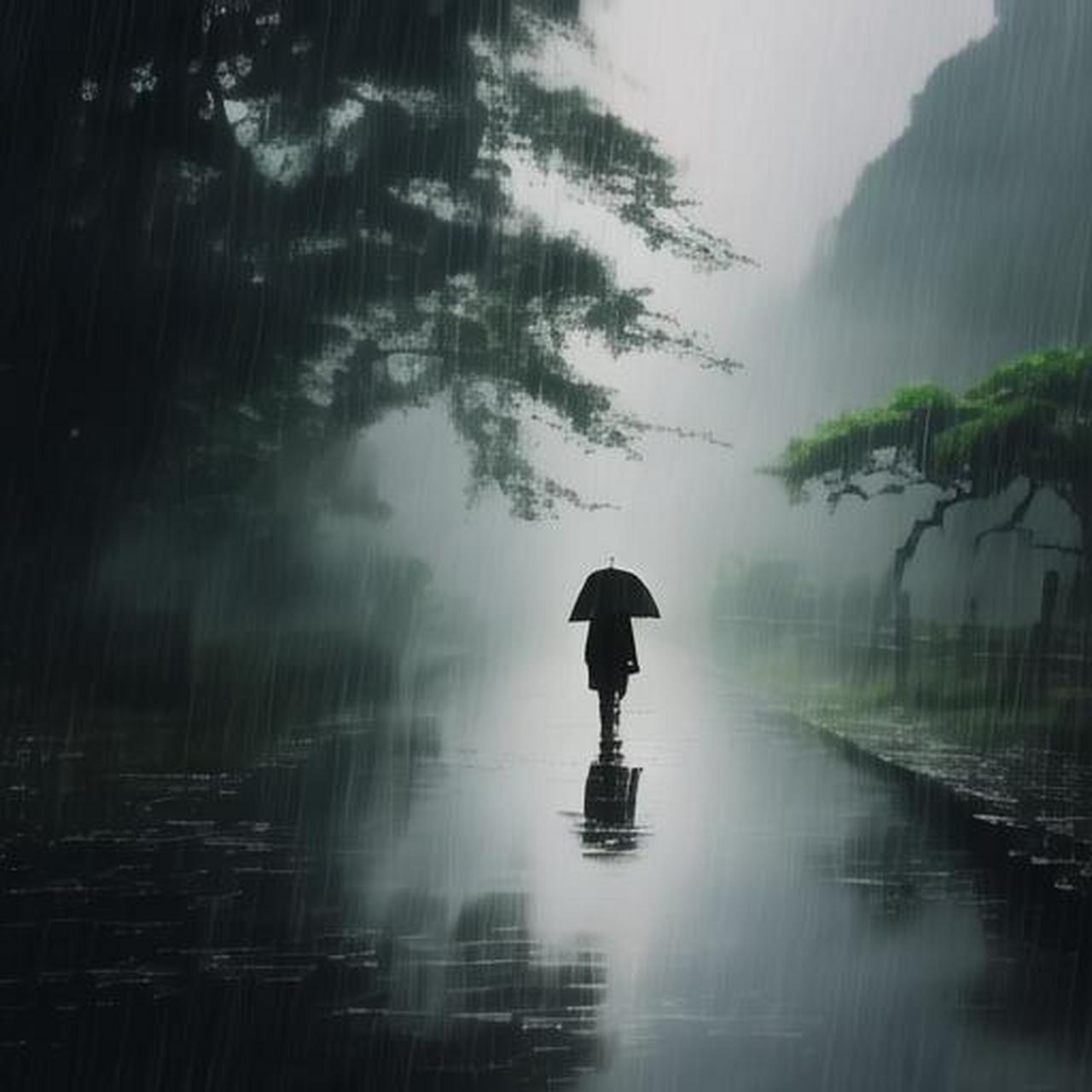 雨中漫步 细雨绵绵伴我行,微风拂面心自清.