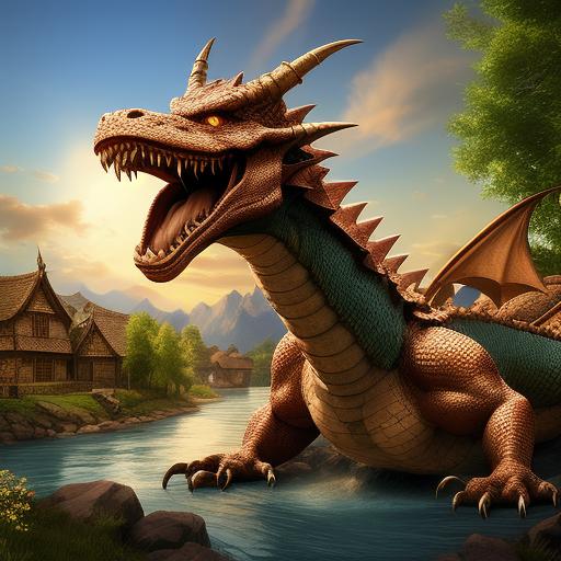 屠龙勇士带着恶龙的头颅回到了村庄,受到了村民