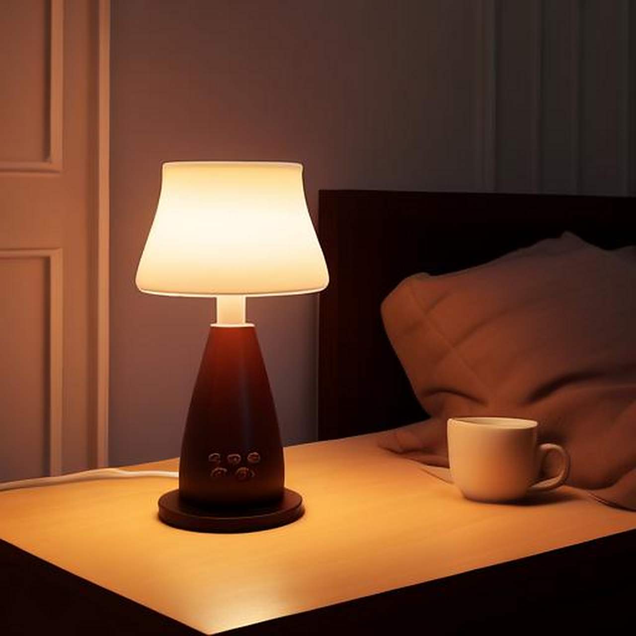 台灯温暖的光芒一点也不刺眼, 也不会干扰睡眠