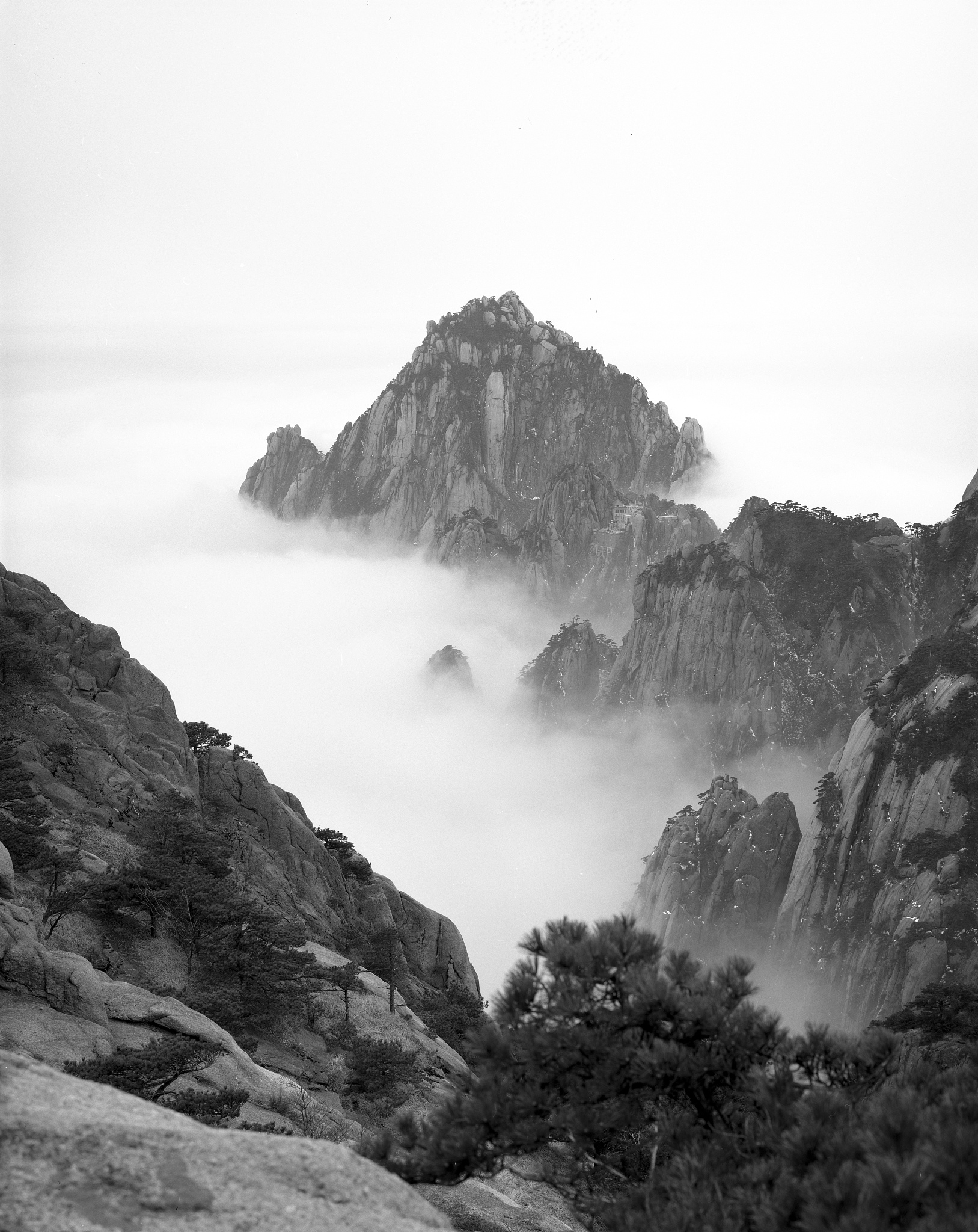 云海苍茫 (新韵) ～～ 云海苍茫隐劲松, 孤峰独耸入苍穹.