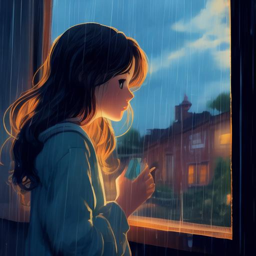 时间改变了谁 女孩站在窗前看着外面的 小雨,她打开