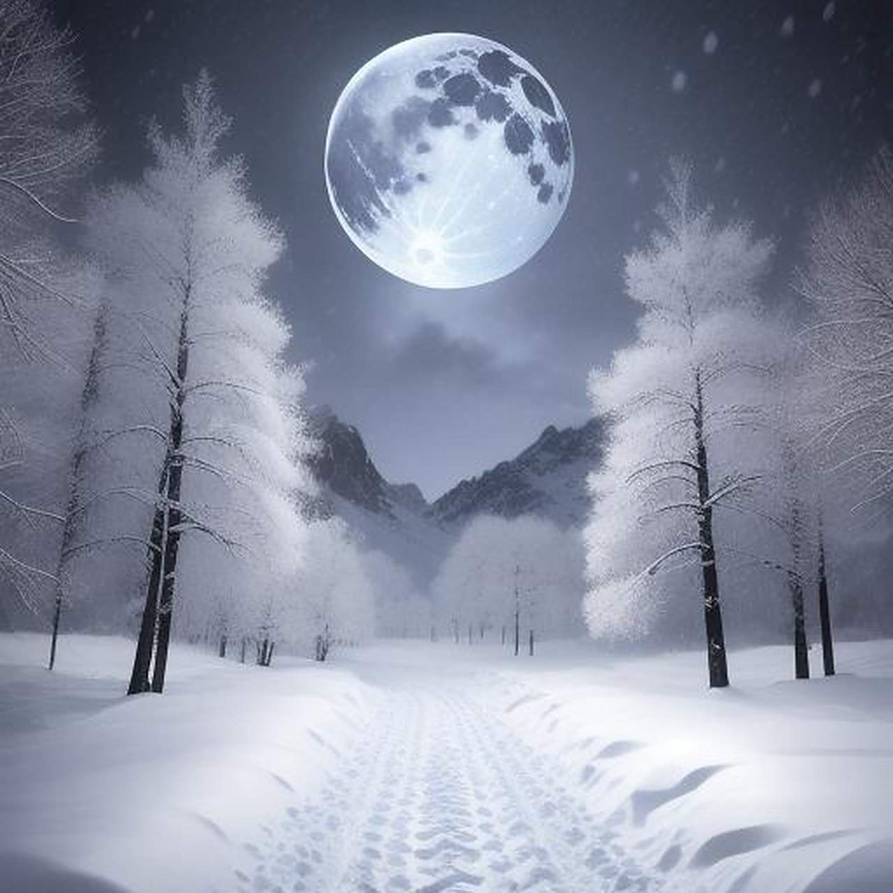 雪夜 寒风凛冽雪飞扬, 银装素裹映月光.