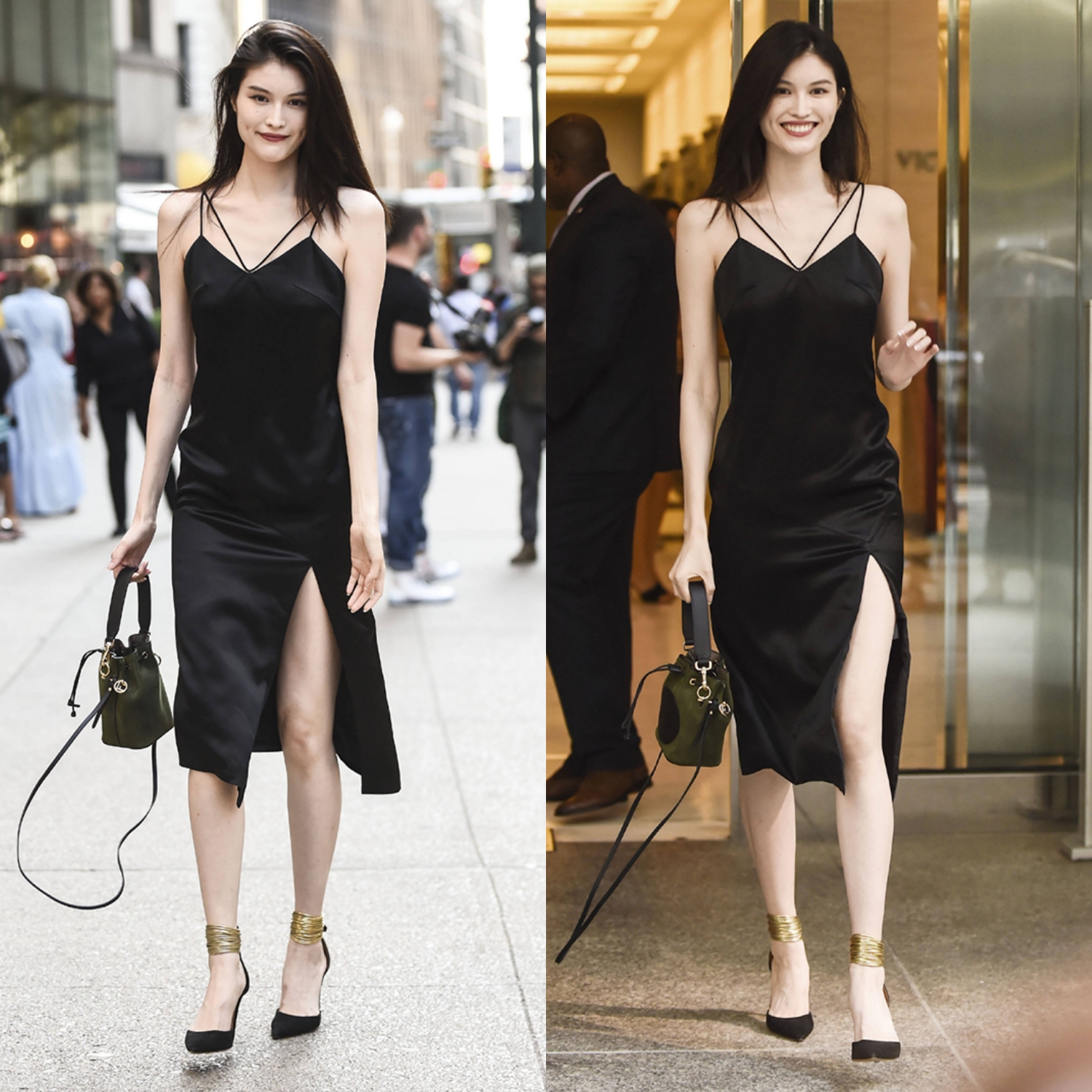 何穗参加维密面试,黑色高开衩裙子秀傲人身材,网友: 太美了