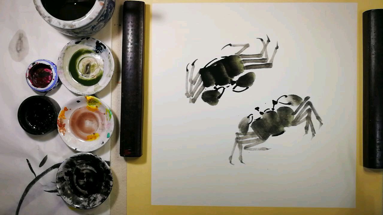 国画入门动物篇零基础教程。第十一章螃蟹:小品创作画