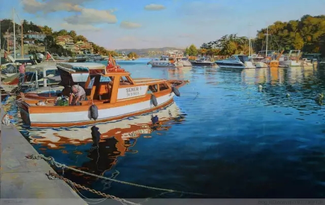 难得一见的超写实油画风景—安静的小镇,海风徐来,水波不兴!