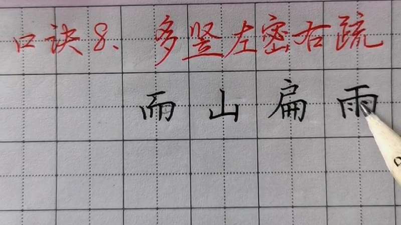 秀波教练字：楷书练字口诀，口诀之八，多竖左密右疏,教育,兴趣学习,好看视频