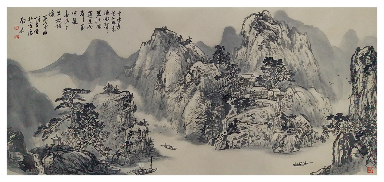 南木(郭楠)国画作品——展示长江三峡,重庆民居风貌的