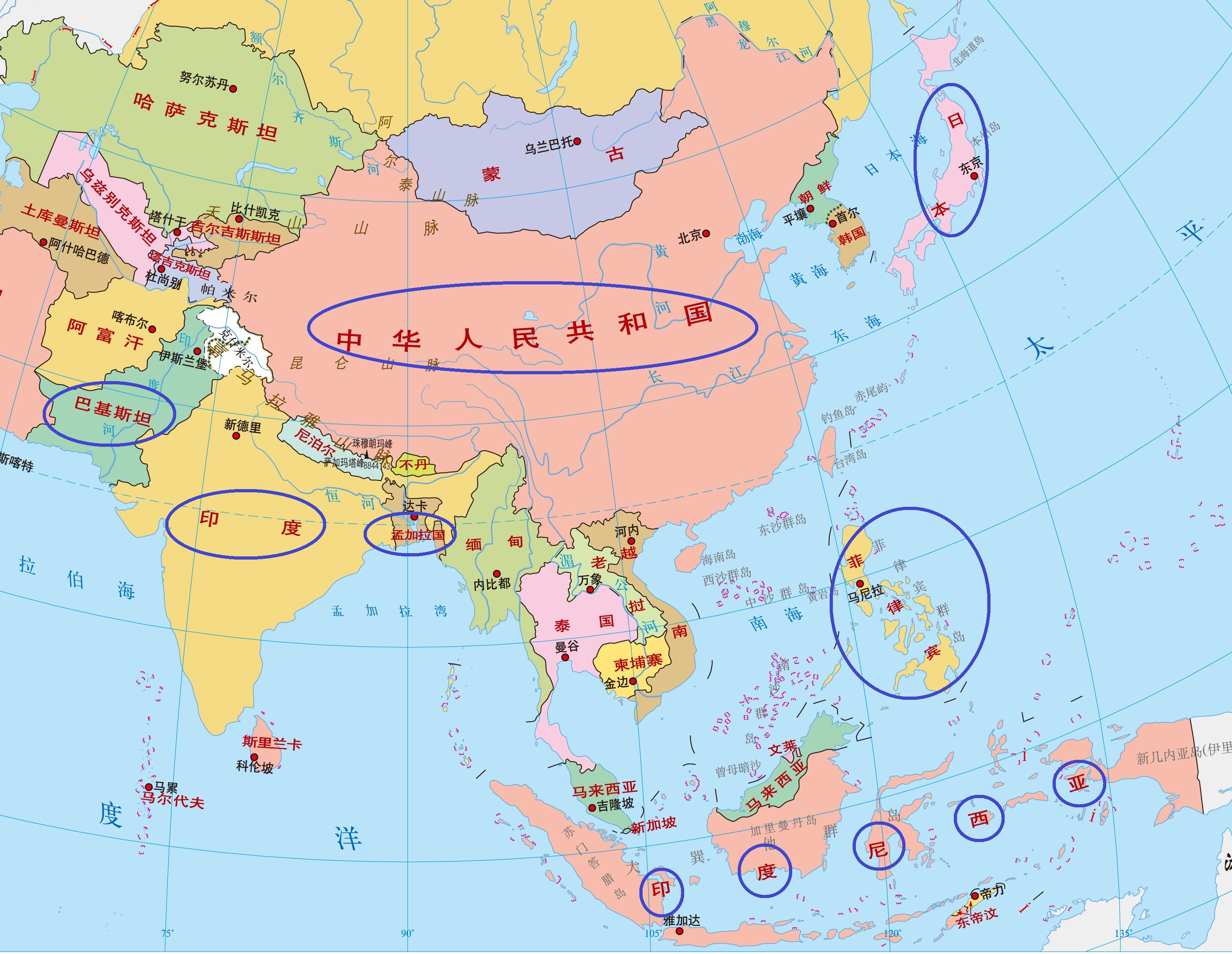 亚洲分布图南亚东亚图片