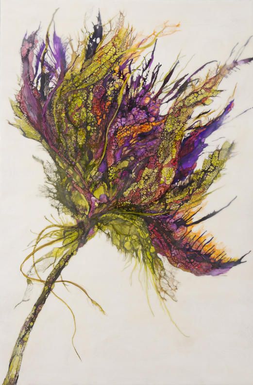 泼墨肌理效果的植物抽象画