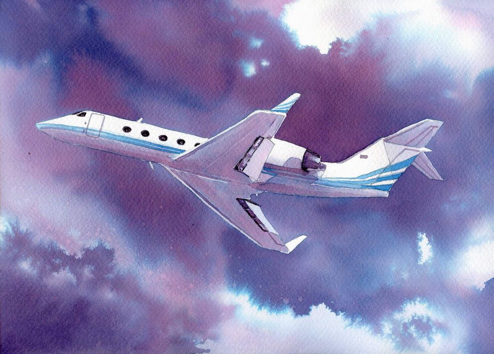 水彩画-客运飞机