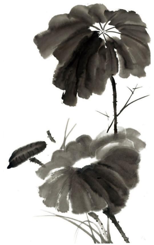 首页 国画书籍电子书    以墨画荷叶,应注意墨色干,湿,浓,淡的变化.
