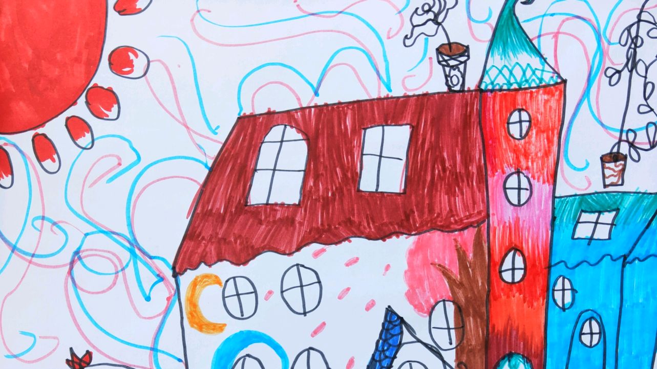 7岁儿童简笔画_我的家是花园插画速写马克水彩笔想象力手工原创