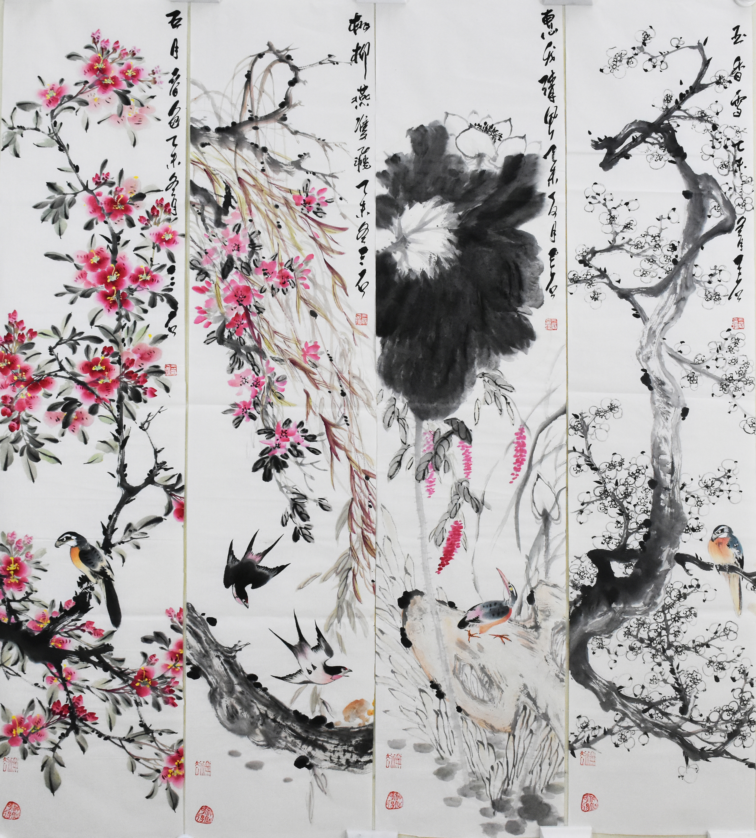 浅说形式美感高度统一的花鸟画作品《四条屏》