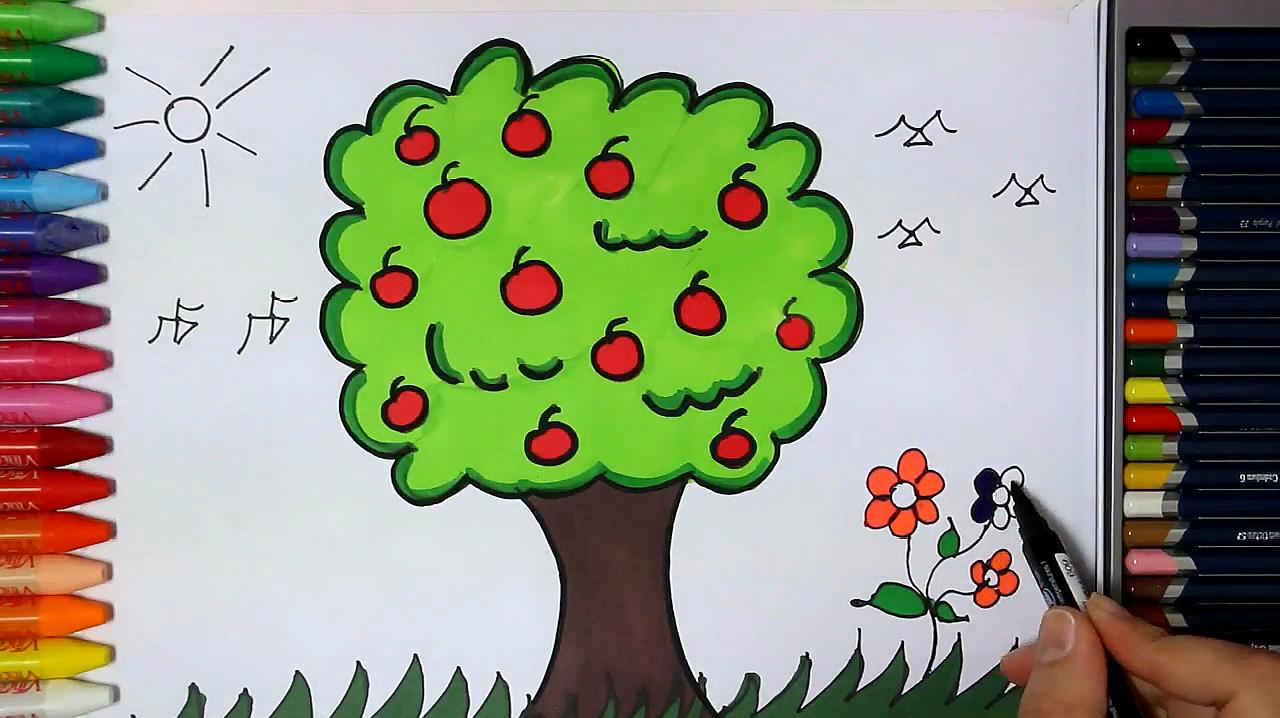 画一棵挂满苹果的大树