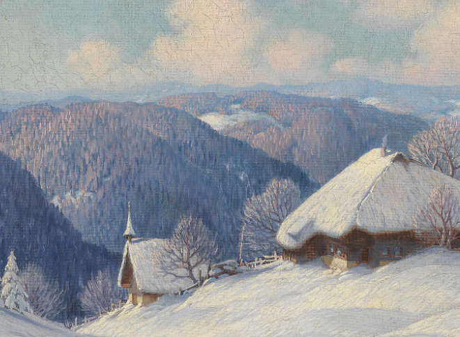 油画:一组雪山油画合集分享,白茫茫一片,异常美丽.