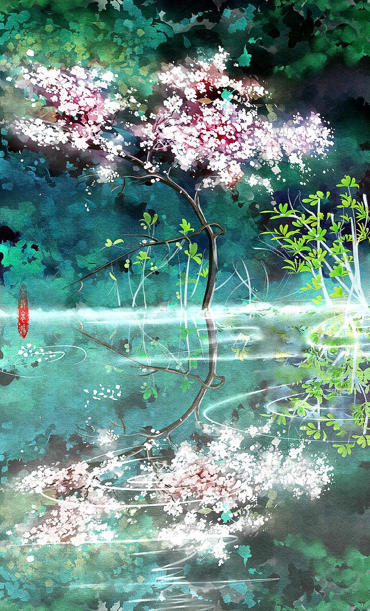 唯美古风壁纸 | 落日有情还照坐,山青一点横云破
