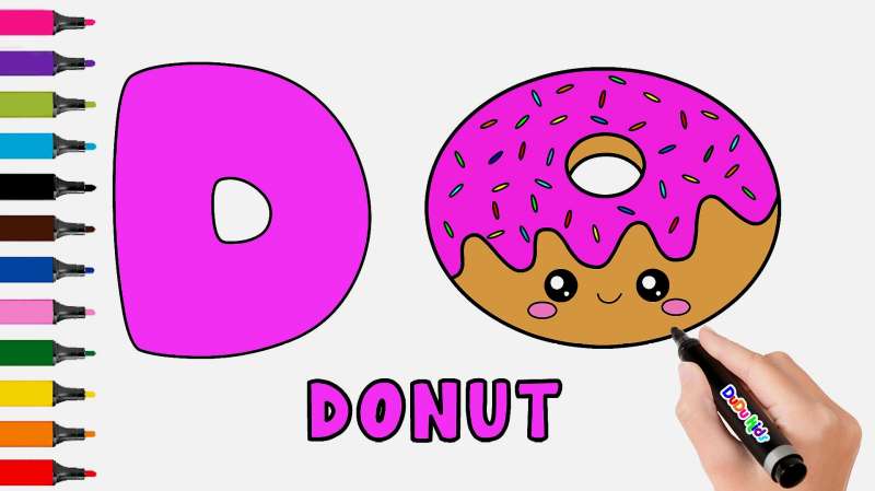 英语字母表d宝宝学英语可爱甜甜圈donut简笔画宝宝学画画abc绘画