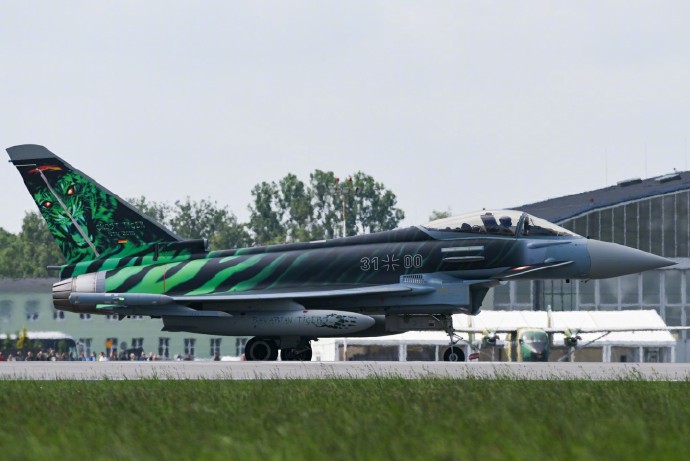 来自德国的"幽灵虎",这架ef2000"台风"战机几乎整机都进行了涂装,在