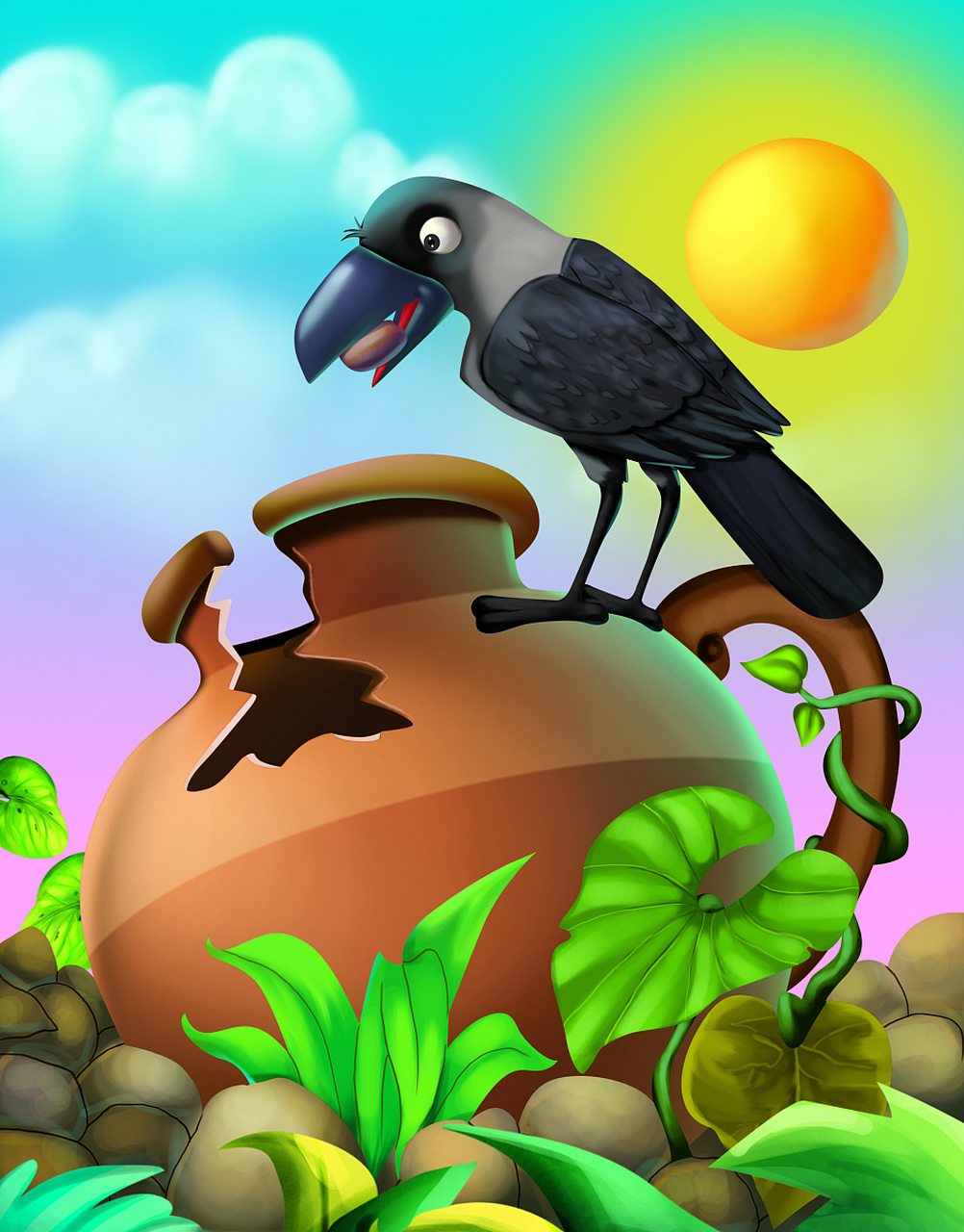 乌鸦通过投掷石子来抬高水位,从而获取到自己所需要的水源.