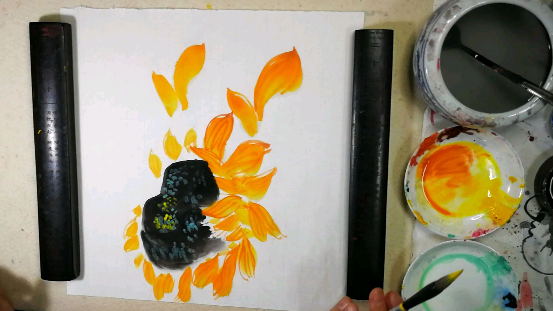 中国画课堂,零基础花鸟篇。第二十六课向日葵。向日葵花盘画法