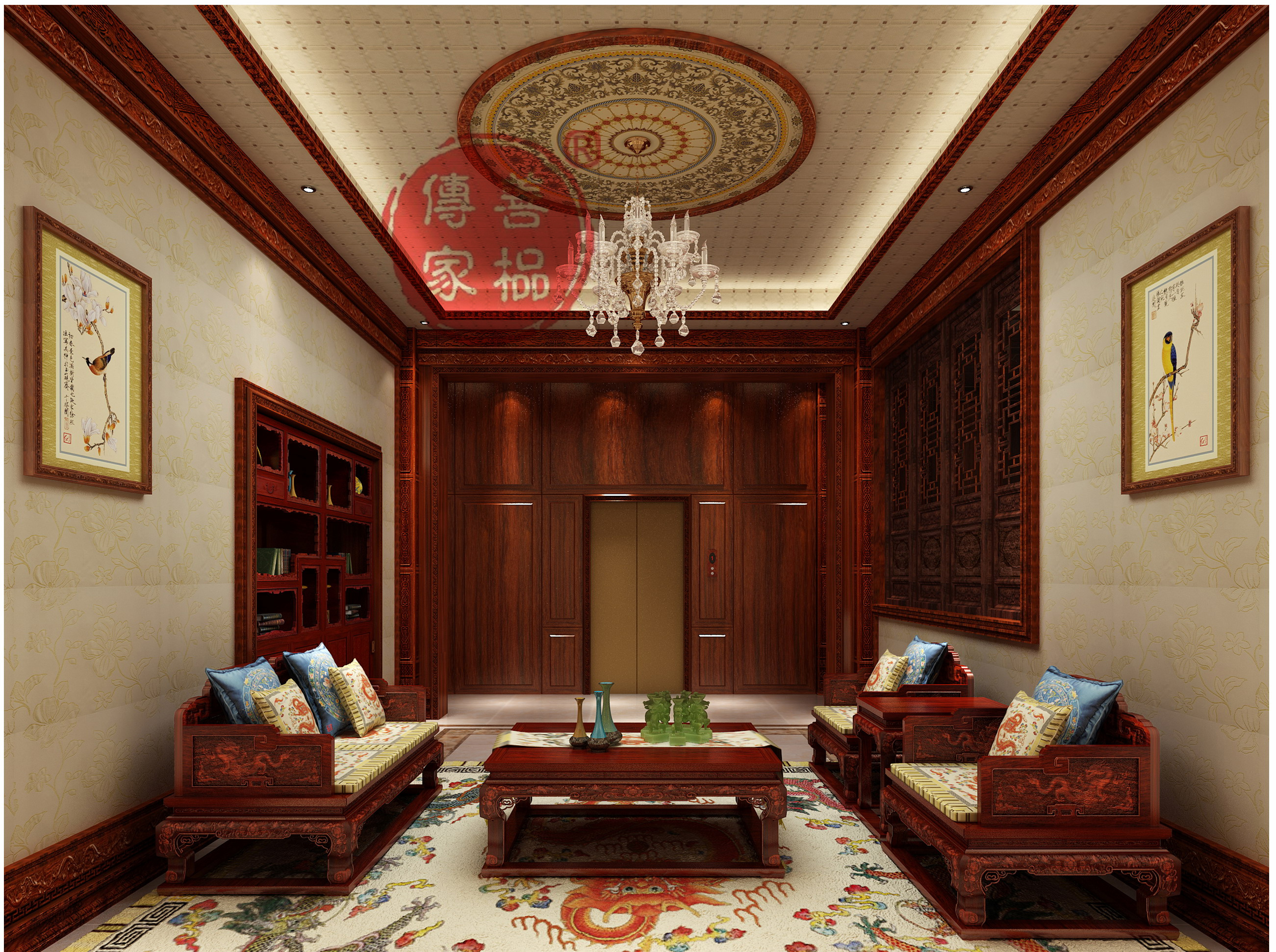 中式古典红木家装非洲紫檀装修