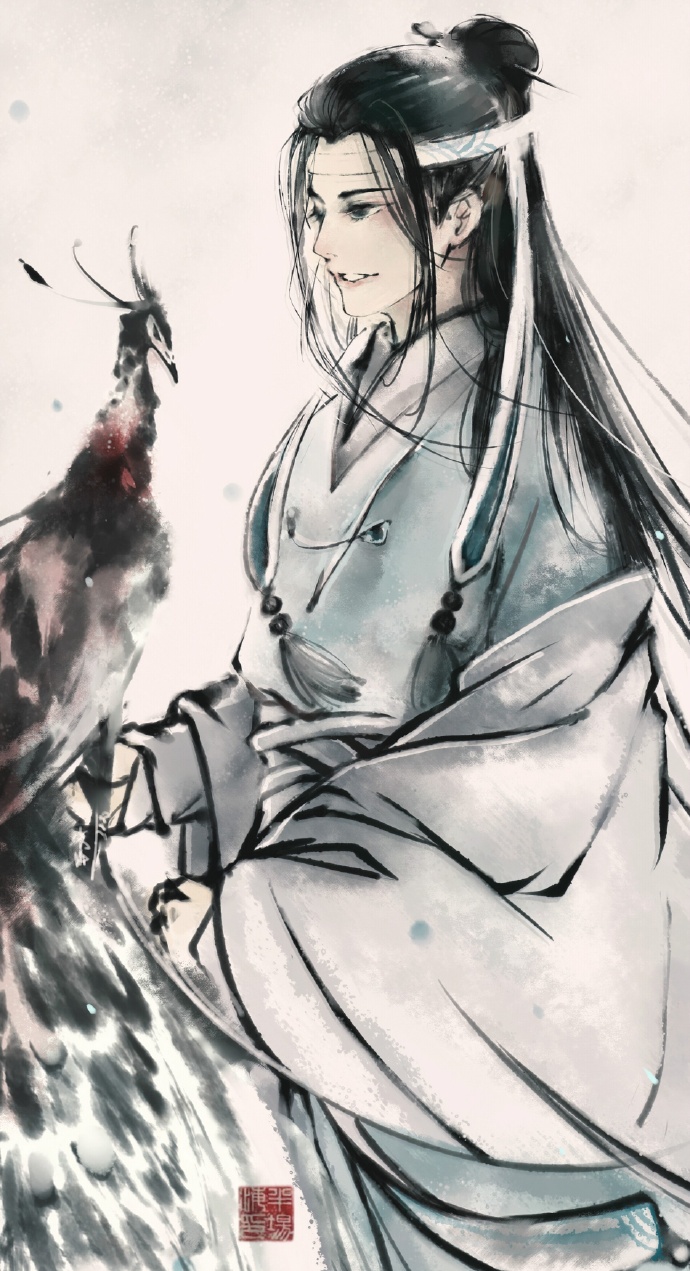 《魔道祖师》水墨风壁纸,晓星尘仙气飘飘,蓝忘机笑容