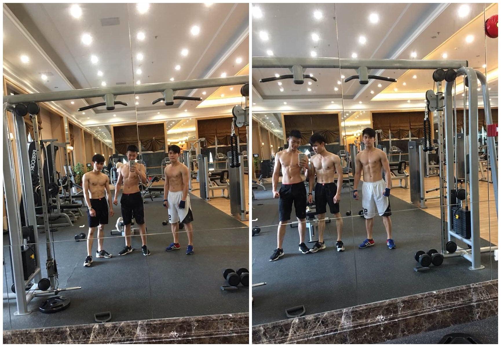 肌肉型男用健身打造漂亮的鲨鱼线,胸肌和腹肌也很发达!