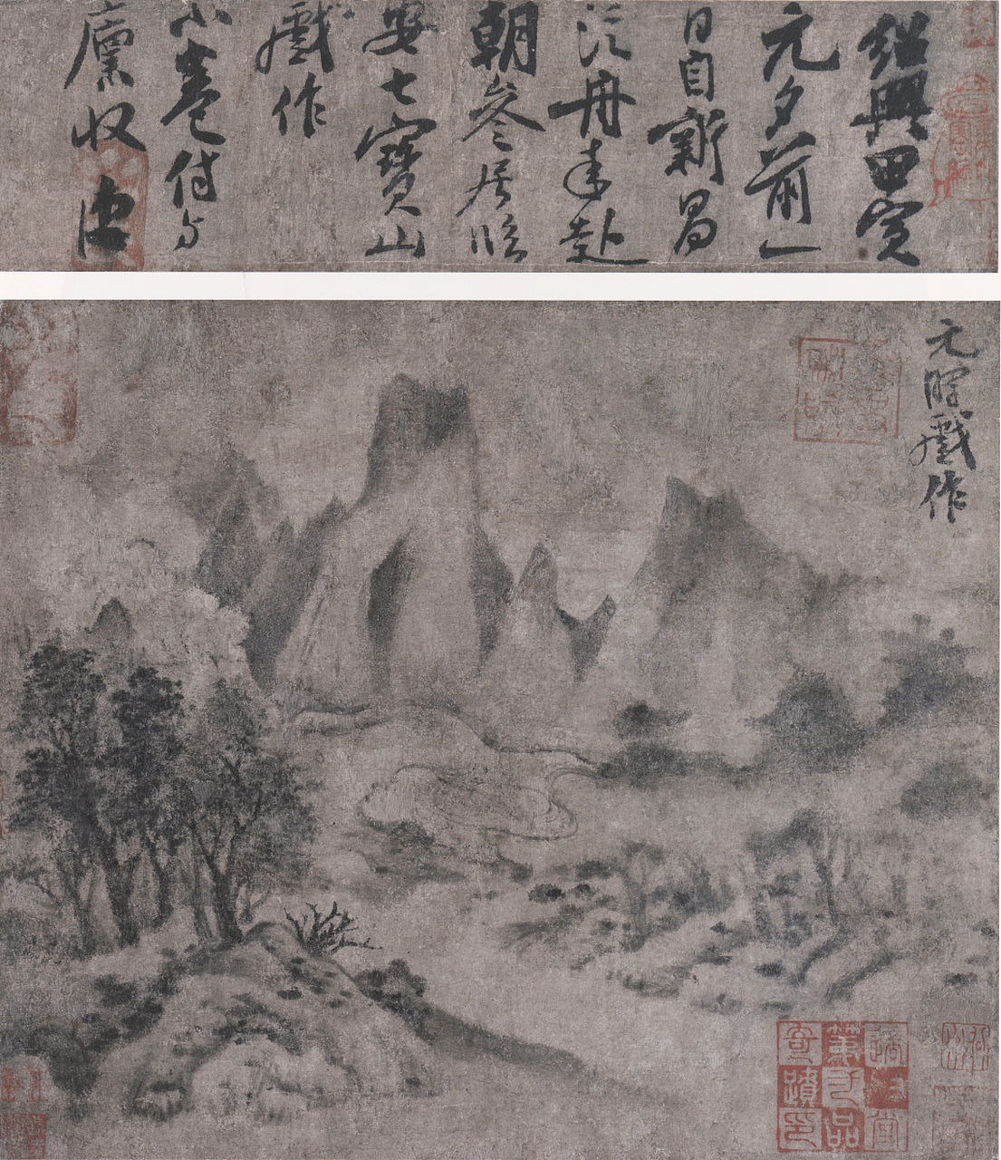 在米友仁传世的山水作品之中,有一幅立轴《远岫晴云图》独具一格.