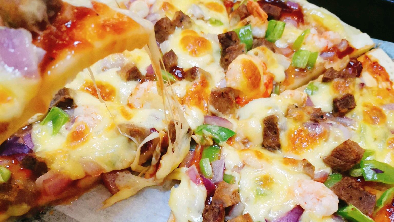 自制十寸家庭版黑椒牛柳披萨,大人小孩都爱吃赶紧学起来!