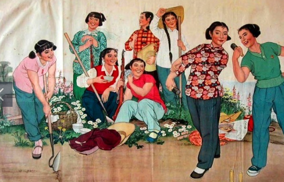 六七十年代的宣传画:这应该是一个下辖知青在写信,一群人围在一起看看