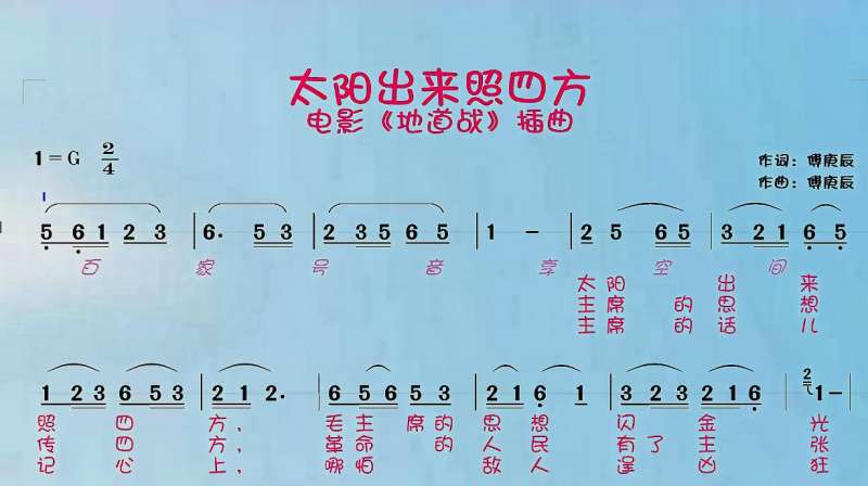 电影《地道战》插曲《太阳出来照四方》有声简谱笛子音效,音乐,器乐