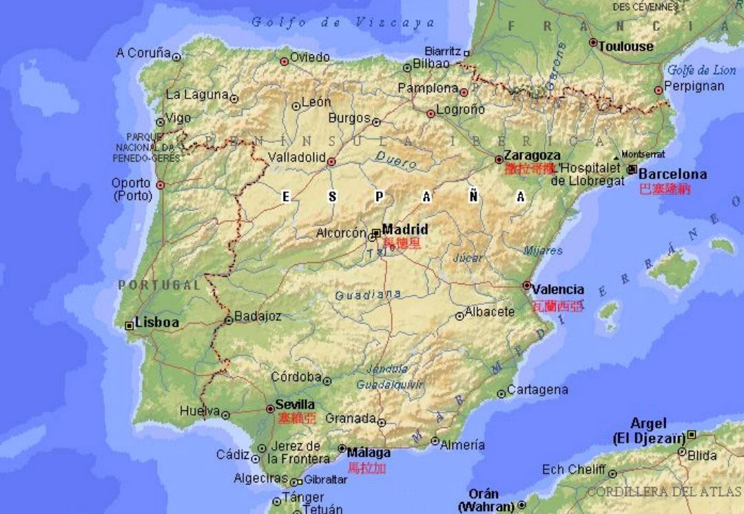 西班牙主要河流地图图片