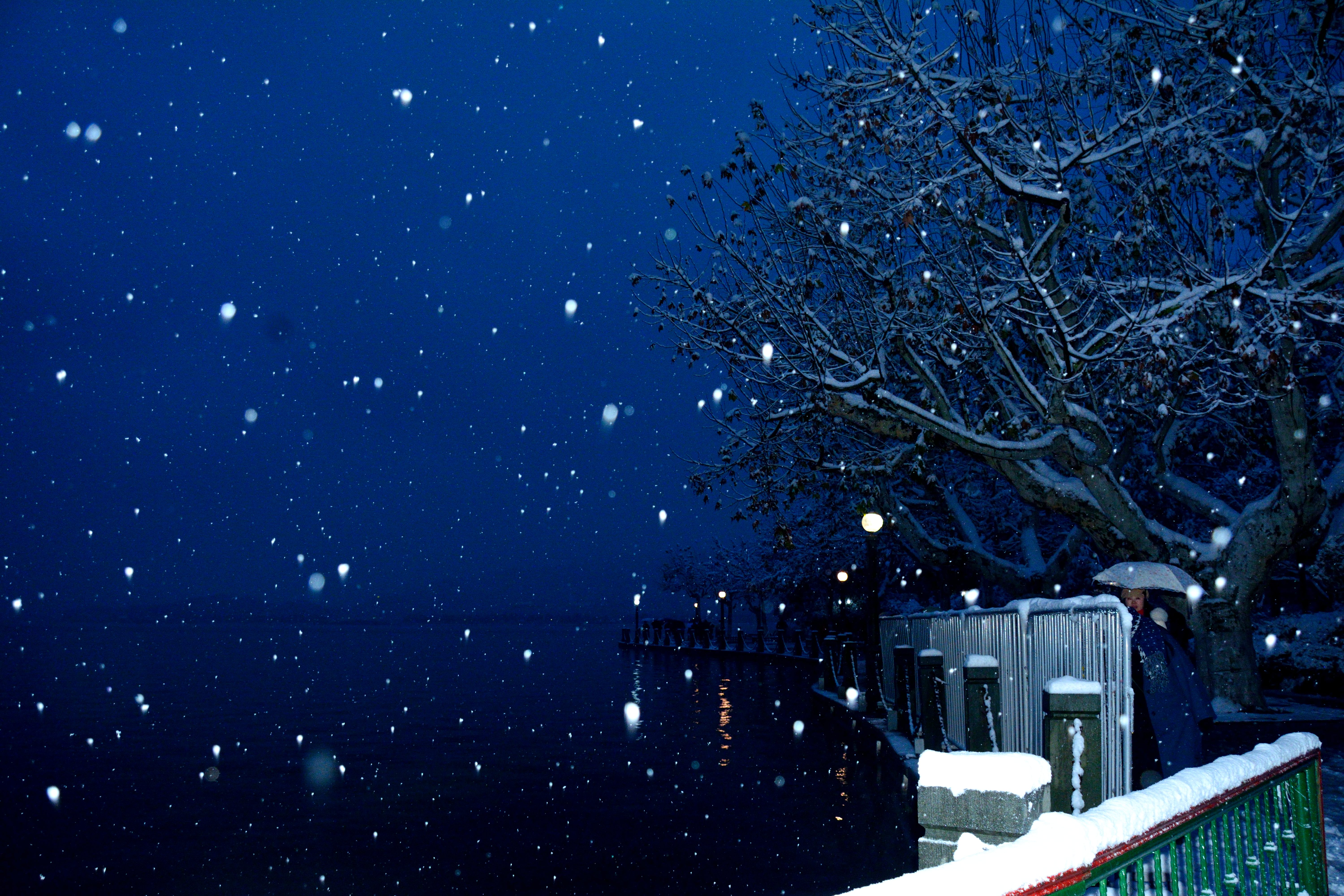 杭州西湖漫天飞舞的下雪美成仙境,凌晨四点的断桥雪景已美如画