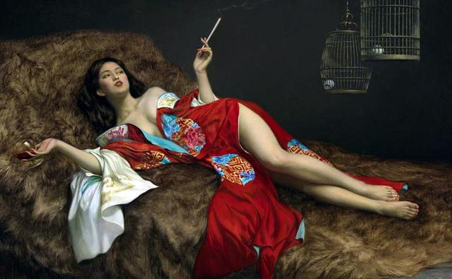 中国戏曲学院教授王忻,唯美人体油画,太辣眼睛!