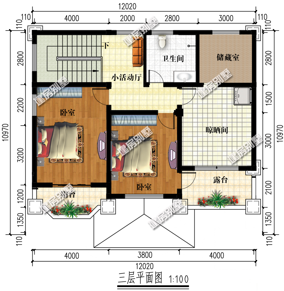 布局做到最完美,12x10.9三层自建房,占地122平