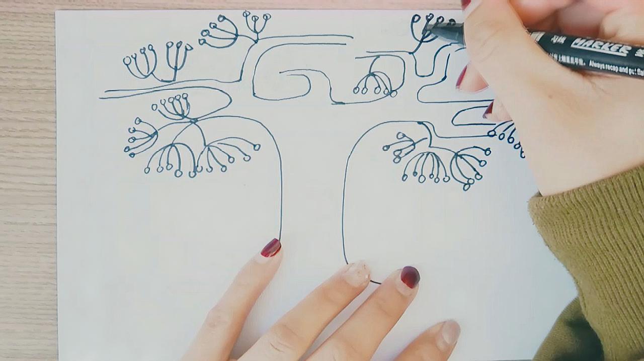 《合欢树》简笔画,超简单,其实只需要掌握几个小技巧,绘画教学