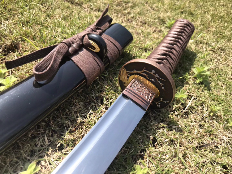 暗香疏影—胁差 高性能打刀,古铜色镀金刀镡,弹簧钢锻打弯曲90度不