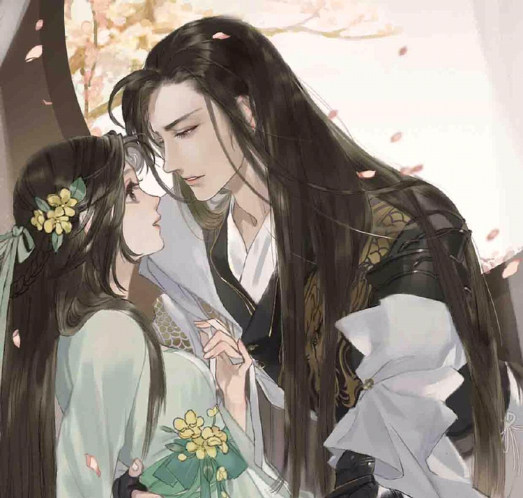 唯美古风情侣插画,每张看去都很甜.蒙眼的古风情侣.