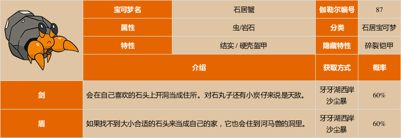 《宝可梦:剑/盾》石居蟹图鉴