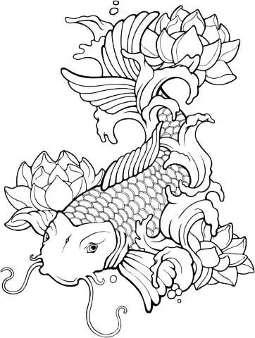 鲤鱼跃龙门,中国传统鱼纹的线稿素材