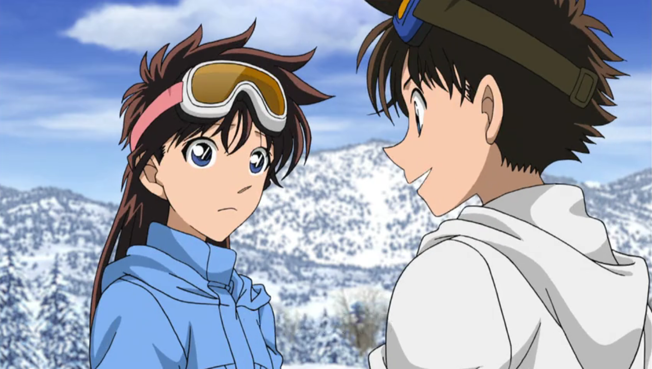 魔术快斗:快斗变装成基德,与青子一起比赛,两人甜蜜滑雪